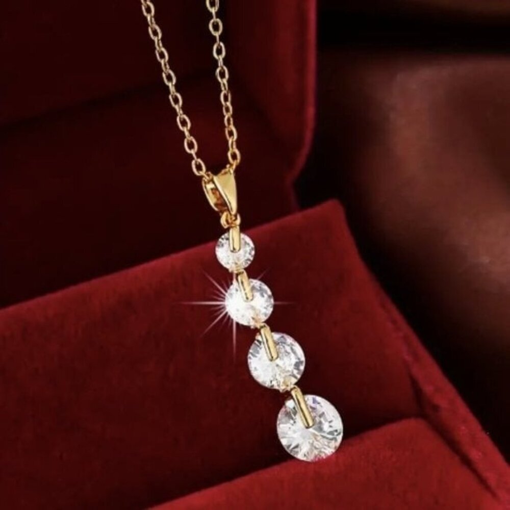 18k Gold Plated 4-Diamond Necklace